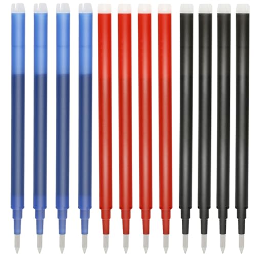 12 Stück Radierbare Ersatzminen 0,7mm,Friction Stifte Ersatzminen,Erasable Pen Ersatzminen,Tintenroller Radierbar Nachfüllminen,für Radierbarer Tintenroller (4Schwarz+4Blau+4Rot) von QianFenShi