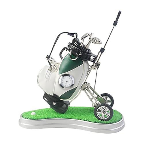 Qianly Mini Golf Stifthalter mit Wagen, Schreibtisch Spielzeug Aufbewahrungsorganisator, Golf Fans Geschenke mit Mini Uhr, Büro Dekoration, Liebhaber Ehemann, Grün Weiß von Qianly