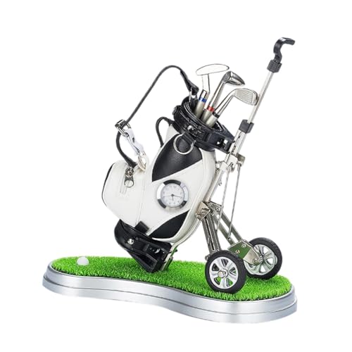 Qianly Mini Golf Stifthalter mit Wagen, Schreibtisch Spielzeug Aufbewahrungsorganisator, Golf Fans Geschenke mit Mini Uhr, Büro Dekoration, Liebhaber Ehemann, Schwarz-weiss von Qianly