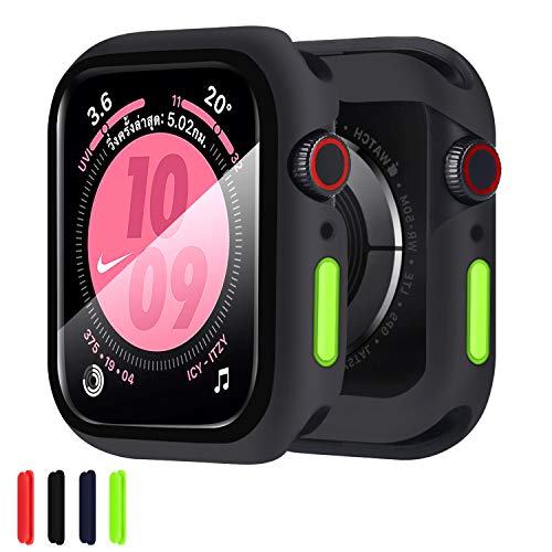 Qianyou Hülle mit Glasfolie für Apple Watch 40mm Series 6/SE/5/4, Silikon Gehäuse mit Kratzfest Displayschutz Ultra Dünn TPU Schutzhülle Bumper Case für iWatch Series 5/4/6/SE 40mm-Schwarz von Qianyou