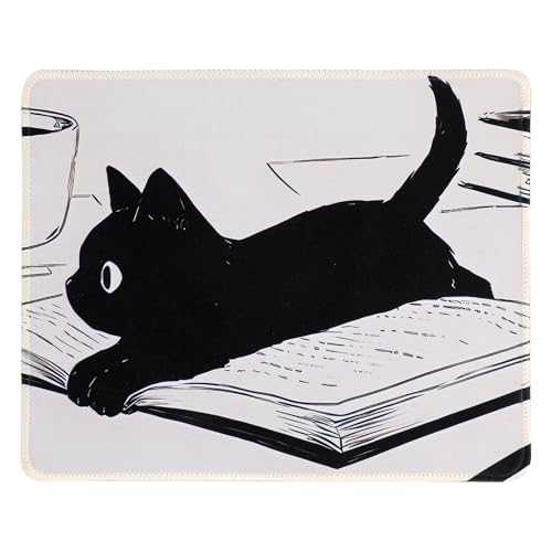 Qianyu Schwarzes Katzen Mauspad Süßes Anime Mauspad Lustiges Quadratisches Mauspad Kawaii Schreibtischzubehör mit Genähten Kanten Rutschfeste Schreibtisch Dekor für Kabellose Maus Computer Laptop Büro von Qianyu