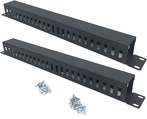 QiaoYoubang 2 Stück 1U 19 Zoll Kabelmanager Horizontale Rack Mount 24 Schlitzen Metall Fingerkanal Draht Organizer mit Abdeckung und Befestigungsschrauben für Server-Rack, schwarz (24S2P) von QiaoYoubang