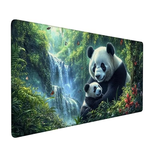 Mauspad XXL 1000 x 500 x 3 mm, Wasserdicht Gaming Mousepad Grün, Schreibtischunterlage Panda mit Genähten Kanten, Großes Mousepad mit Rutschfester Gummibasis, Mouse Pad für Gaming, Büro, Zuhause Y-391 von Qiaoqoo