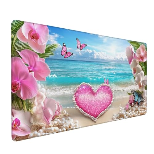 Mauspad XXL 1000 x 500 x 3 mm, Wasserdicht Gaming Mousepad Rosa, Schreibtischunterlage Blume mit Genähten Kanten, Großes Mousepad mit Rutschfester Gummibasis, Mouse Pad für Gaming, Büro, Zuhause Y-34 von Qiaoqoo