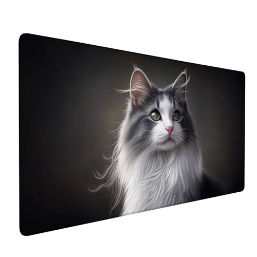 Mauspad XXL 1200 x 600 x 3 mm,Wasserdicht Gaming Mousepad Schwarz,Schreibtischunterlage Katze mit Genähten Kanten,Großes Mousepad mit Rutschfester Gummibasis,Mouse Pad für Gaming,Büro,Zuhause Y-174 von Qiaoqoo