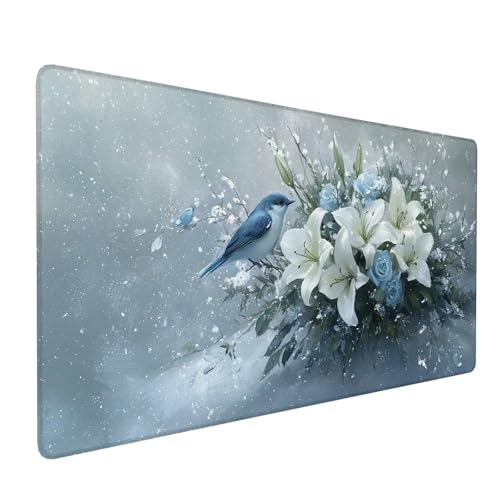 Mauspad XXL 1600 x 800 x 3 mm, Wasserdicht Gaming Mousepad Grau, Schreibtischunterlage Blume mit Genähten Kanten, Großes Mousepad mit Rutschfester Gummibasis, Mouse Pad für Gaming, Büro, Zuhause Y-302 von Qiaoqoo