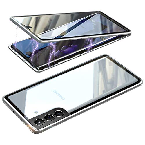 QiiStar 360 Grad Hülle für Samsung Galaxy S22 Plus 5G,Metallrahmen Magnetisch Handyhülle mit eingebautem Panzerglas Einteiliges Ultra Dünn Transparente Full Cover Case for Samsung S22+,Silber von QiiStar