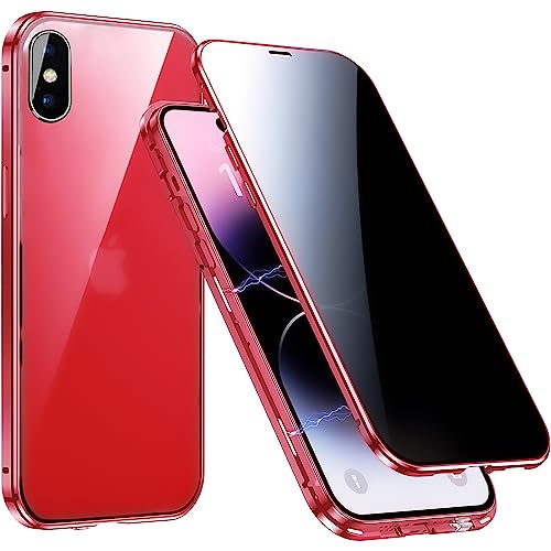 QiiStar Anti-Spy Hülle für iPhone XR,360 Grad Ganzkörper Handyhülle mit Eingebauter Anti-Peep Privacy Glas Sichtschutz-Displayschutz und Durchsichtige Hartglas-Rückseite Full Cover Case,Rot von QiiStar
