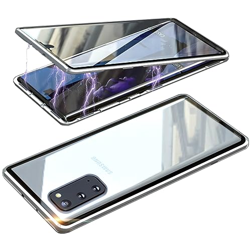 QiiStar Hülle für Samsung Galaxy S20+ Plus Magnetische Handyhülle,Metallrahmen Vorne hinten Gehärtetes Glas Schutzhülle 360 Grad Komplettschutz Full Body Case für Samsung S20 Plus,Silber von QiiStar