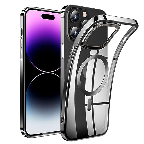 QiiStar Magnetisch für iPhone 15 Hülle für MagSafe [N52 Starke Magnete] Kabellosem Laden,Stoßfest Transparent Handyhülle Weiche TPU Silikon Schutzhülle Case - Klar Schwarz von QiiStar