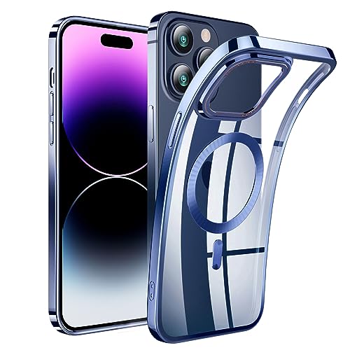 QiiStar Magnetisch für iPhone 15 Pro Hülle für MagSafe [N52 Starke Magnete] Kabellosem Laden,Stoßfest Transparent Handyhülle Weiche TPU Silikon Schutzhülle Case - Klar Blau von QiiStar