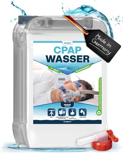 5L Qindoo CPAP Wasser für Luftbefeuchter I Sauerstoff-Geräte, Inhalator, bi destilliertes Wasser für medizinische Zwecke CPAP, 5 Liter Kanister + Hahn (5 Liter + Hahn) von Qindoo