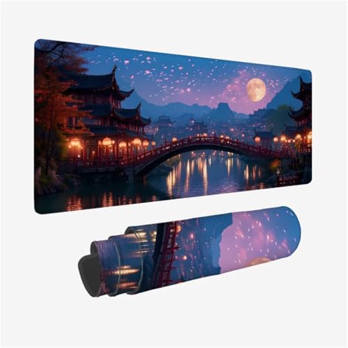 Gaming Mauspad Landschaft Mauspad,Brücke Mousepad XXL 1000x500x3mm,Wasserdicht Anti-Rutsch Schreibtischunterlage mit Kantenschutz,Verbessert Präzision und Geschwindigkeit,Gaming-Mauspads für PC Q1-908 von Qinqhuag