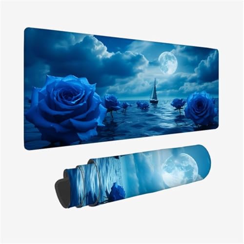 Gaming Mauspad Rose Mauspad, Blau Mousepad XXL 1600x800x3mm, Wasserdicht Anti-Rutsch Schreibtischunterlage mit Kantenschutz, Verbessert Präzision und Geschwindigkeit, Gaming-Mauspads für PC Q1-344 von Qinqhuag