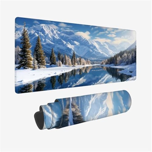 Mauspad XXL 1000x500x3mm, Mousepad Schneeberg Schreibtischunterlage, Landschaft Mauspad Gaming mit Genähten Kanten, Wasserdicht Mouse Pad, rutschfeste Gummibasis Desk Mat, Computer Zubehör Q1-137 von Qinqhuag