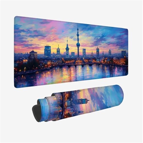 Mauspad XXL 1200x600x3mm,Mousepad Himmel Schreibtischunterlage,Architektur Mauspad Gaming mit Genähten Kanten,Wasserdicht Mouse Pad,rutschfeste Gummibasis Desk Mat,Gaming Accessories for Desk Q1-219 von Qinqhuag