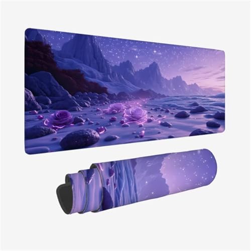 Mauspad XXL 1200x600x3mm,Mousepad Lila Schreibtischunterlage,Strand Mauspad Gaming mit Genähten Kanten,Wasserdicht Mouse Pad,Rutschfeste Gummibasis Desk Mat,Gaming Accessories for Desk,Geschenk Q1-239 von Qinqhuag