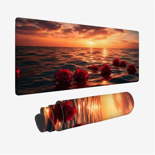 Mauspad XXL 1200x600x3mm,Mousepad Rose Schreibtischunterlage,Sonnenuntergang Mauspad Gaming mit Genähten Kanten,Wasserdicht Mouse Pad,Rutschfeste Gummibasis Desk Mat,Gaming Accessories for Desk Q1-211 von Qinqhuag