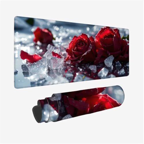 Mauspad XXL 1200x600x3mm,Mousepad Rot Schreibtischunterlage,Rose Mauspad Gaming mit Genähten Kanten,Wasserdicht Mouse Pad,rutschfeste Gummibasis Desk Mat,Gaming Accessories for Desk,Geschenk Q1-331 von Qinqhuag