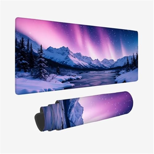 Mauspad XXL 1200x600x3mm,Mousepad Schneeberg Schreibtischunterlage,Aurora Mauspad Gaming mit Genähten Kanten,Wasserdicht Mouse Pad,rutschfeste Gummibasis Desk Mat,Gaming Accessories for Desk Q1-113 von Qinqhuag