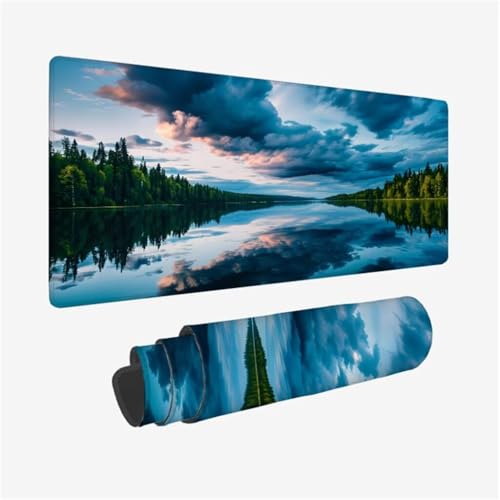 Mauspad XXL 1600x800x3mm, Mousepad Wolken Schreibtischunterlage, Fluss Mauspad Gaming mit Genähten Kanten, Wasserdicht Mouse Pad, rutschfeste Gummibasis Desk Mat, Gaming Accessories for Desk Q1-129 von Qinqhuag