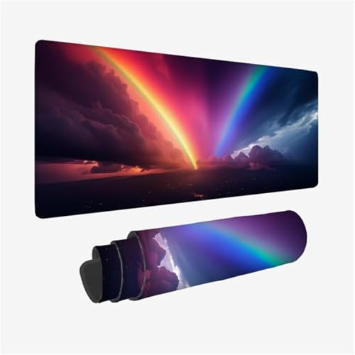 Mauspad XXL 1600x800x3mm,Mousepad Regenbogen Schreibtischunterlage,Aurora Mauspad Gaming mit Genähten Kanten,Wasserdicht Mouse Pad,rutschfeste Gummibasis Desk Mat,Gaming Accessories for Desk Q1-707 von Qinqhuag