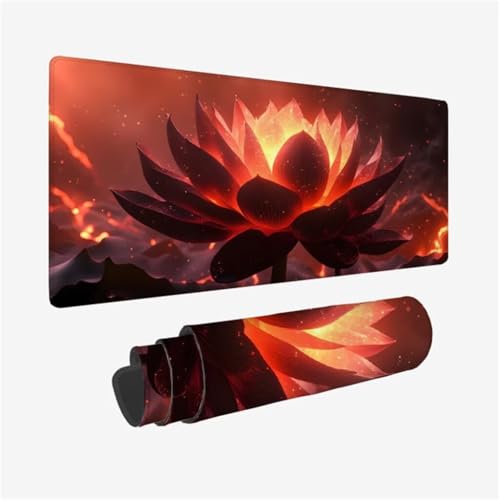 Mauspad XXL 1600x800x3mm,Mousepad Rot Schreibtischunterlage,Lotus Mauspad Gaming mit Genähten Kanten,Wasserdicht Mouse Pad,rutschfeste Gummibasis Desk Mat,Gaming Accessories for Desk,Geschenk Q1-561 von Qinqhuag