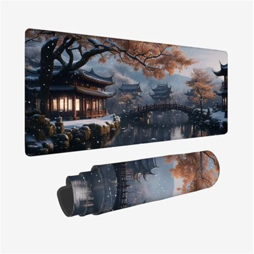 Mauspad XXL 900x400x3mm,Mousepad Nachtansicht Schreibtischunterlage,Brücke Mauspad Gaming mit Genähten Kanten,Wasserdicht Mouse Pad,rutschfeste Gummibasis Desk Mat,Gaming Accessories for Desk Q1-821 von Qinqhuag