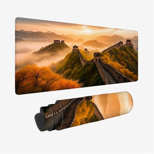 Mauspad XXL 900x400x3mm,Mousepad Orange Schreibtischunterlage,Berg Mauspad Gaming mit Genähten Kanten,Wasserdicht Mouse Pad,rutschfeste Gummibasis Desk Mat,Gaming Accessories for Desk,Geschenk Q1-49 von Qinqhuag