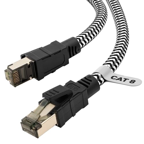 Qiuean Cat 8 1m Lan Kabel,Nylon Geflochtener Netzwerkkabel,40Gbps 2000MHz Hochgeschwindigkeits Ethernet Kabel,S/FTP Patchkabel mit Vernickelt Rj45-Stecker für Ps5/Laptop/Router/Gaming/Modem von Qiuean