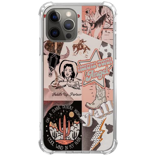 Ästhetische Western Cowgirl Collage Handyhülle Kompatibel mit iPhone 12,iPhone 12 Pro, Cool Howdy Cowgirl Boots Muster Hülle für iPhone 12, Einzigartige, trendige weiche TPU Bumper Cover von Qivtpjkrin