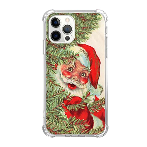 Qivtpjkrin Retro Vintage Christmas Santa Claus Hülle für iPhone 16 Pro, Niedlicher Weihnachtsmann mit Weihnachtsbaum-Abdeckung für Mädchen Jungen Frauen Männer für iPhone 16 Pro, einzigartige trendige von Qivtpjkrin