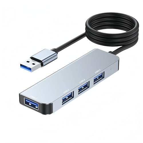 Qjin USB-3.0-Hub für Acer, Dell, HP Laptop, TV, 4 Anschlüsse, USB-Splitter, kompatibel mit Flash-Laufwerk, HDD, Headset, Drucker, Tastatur und Maus, 1,2 m von Qjin