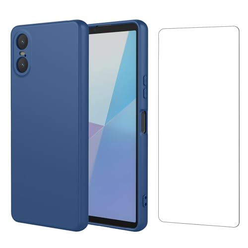 Qlfemna Hülle für Sony Xperia 10 VI (6.1") mit 1 Stück Panzerglas Schutzfolie, Blau Ultra Dünne Weiche Silikon Handyhülle, Kratzfest Stoßfest Schutzhülle TPU Case Cover von Qlfemna