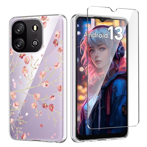 Qlfemna Transparent Hülle für Blackview Oscal Flat 1C (6.56") mit 1 Stück Panzerglas Schutzfolie, Weiche Silikon Durchsichtig Handyhülle, Anti-Gelb Kratzfest Stoßfest Schutzhülle TPU Case Cover - WM84 von Qlfemna