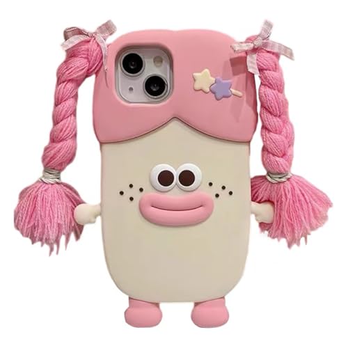 QoKcoahn Schutzhülle für iPhone 12 Pro Max, niedliche 3D-Kawaii-Handyhüllen, lustig, geflochtene Wurstmund, Mädchen, rosa Cartoon-Hülle mit Schlüsselanhänger, weiches Silikon-Gel, Fallschutz für Damen von QoKcoahn