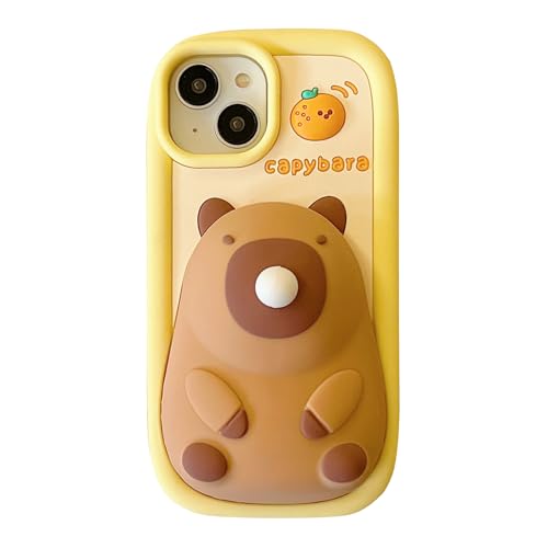 QoKcoahn Schutzhülle für iPhone 14 Pro, niedliche 3D-Kawaii-Handyhüllen, lustige Capybara-Blasen, Cartoon-Hülle mit Schlüsselanhänger, weiches Silikon-Gel, Fallschutz, für Damen und Mädchen von QoKcoahn