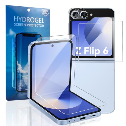 Qoosea 2 Sets Schutzfolie Kompatibel mit Samsung Galaxy Z Flip 6 5G 2024 Folie [Displayschutzfolie +Rückenschutzfolie] Anti-Kratz Blasenfrei TPU 3D Volle Abdeckung Weiche Falten Displayschutz von Qoosea