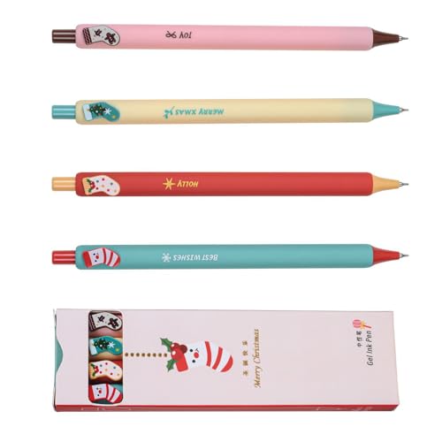 4 Stück 0,5 mm Weihnachtssocken, Gelschreiber, Gelschreiber, Geltinte, einziehbar, neutraler Stift, Journaling-Stift, Schulbedarf von Qsvbeeqj