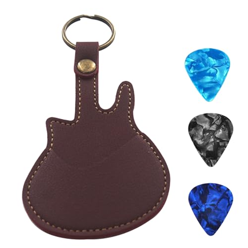 PU-Leder-Plektrum-Tasche und Plektrum-Tragetasche mit Schlüsselanhänger für Gitarre, Bass, Ukulele, Gitarrenplektren mit 3 Plektren von Qsvbeeqj