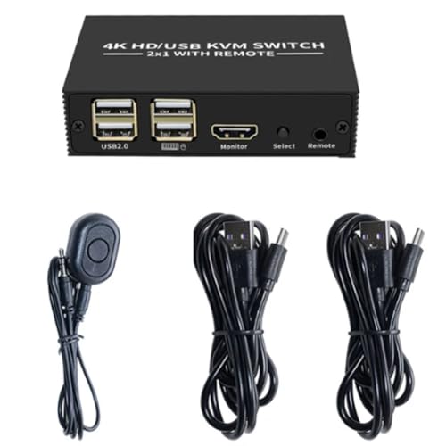 Qtynudy -Kompatibler KVM-Switch 2X1 4K -Kompatibler USB-Switch Selector 2 in 1 Out mit 4-Port-USB-Hub, Langlebig, Einfache Installation, Einfach zu Bedienen von Qtynudy