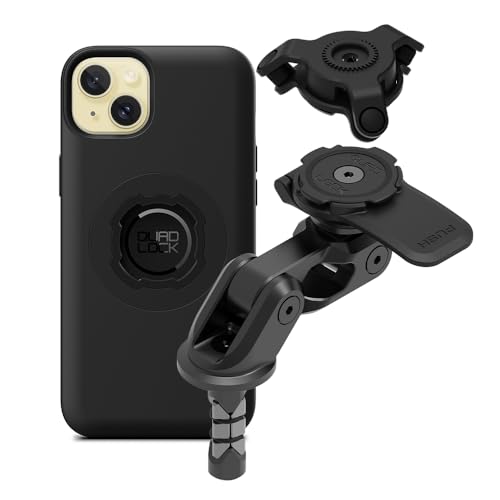 Quad Lock Motorrad-Gabelvorbau-Handyhalterung Pro Kit mit Vibrationsdämpfer und iPhone 15 Plus MAG Case von Quad Lock