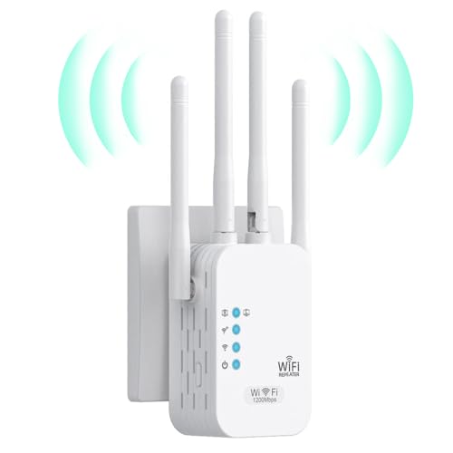 Leistungsstarker WLAN-Repeater, WLAN-Verstärker 1200 Mbps Dual-Band 5 GHz/2,4 GHz, WLAN-Repeater 4 Antennen, 2 LAN-Ports, WiFi Extender, kompatibel mit allen Internetboxen von Quality Park