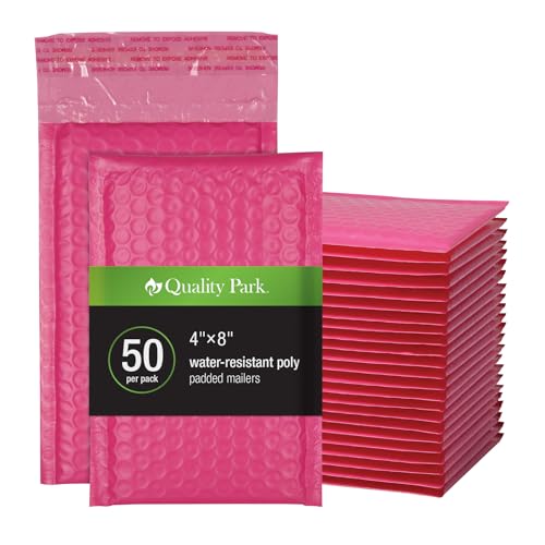 Quality Park Luftpolsterumschläge, 10,2 x 20,3 cm, selbstversiegelt, kleine rosafarbene Luftpolsterumschläge, Abziehverschluss, 50 Stück pro Karton (QUA85917) von Quality Park