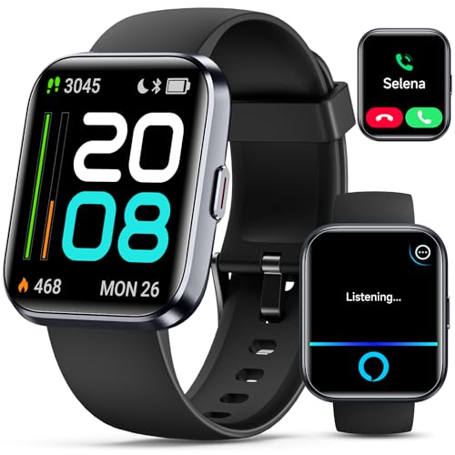 Smartwatch Herren mit Telefon-Uhr Herren digital Watch Fitness Tracker mit Herzfrequenz Bluetooth Schlafmonitor Pulsmesser- Sportuhr Wasserdicht mit Schrittzähler-Armbanduhr für iOS Android(Schwarz) von Quican