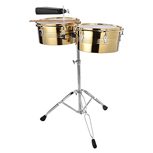 Qukaim Drum Big Timbale Drum und Small Timbale Drum Set, inklusive Cowbell Halterung, Schnellspannmutter, Musikinstrument für Percussion, Golden Finish von Qukaim