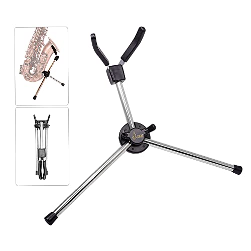 Qukaim Saxtripodstand Mini-Klarinette Eb ABS Kompakt-Saxophon-Klarinette, faltbarer tragbarer Altsaxophonständer, Metall-Bodenhalter, Aluminiumlegierung mit Tragetasche, Musikinstrumentenzubehör für von Qukaim