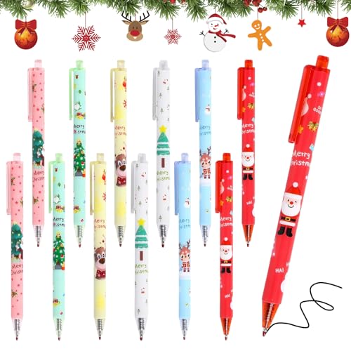 Kugelschreiber Weihnachten, 12 Stück Stift Weihnachten, Weihnachts Kugelschreiber Weihnachtsgeschenke, Kleine Weihnachts Geschenke für Kinder Hinweis Kalender Färbung Büro Schulbedarf Kunstprojekte von Qunkun