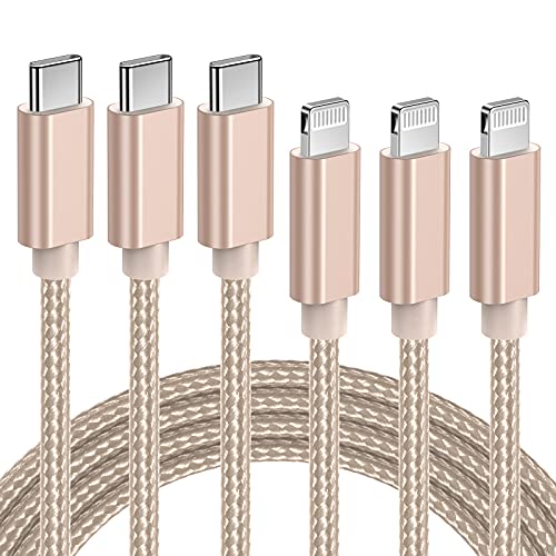 Quntis 3 x Nylon USB C auf Lightning Kabel, schnelles Laden, MFi zertifiziert, 2 m, Lightning USB C Ladegerät für iPhone 12 13 Mini 11 Pro X XR XS Max 8 iPad Pro 2018/Air 2019 Mini, C-Lightning Gold von Quntis