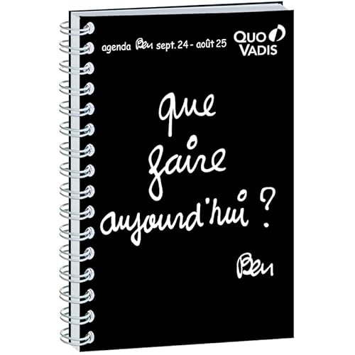 Quo Vadis - Schülerkalender – Spiralbindung – 2024 – 2025 – Textagenda S – Tageskalender – Französisch – Ben Noir – 12 Monate von September bis August – 12 x 17 cm – Papier Clairefontaine weiß – von Quo Vadis